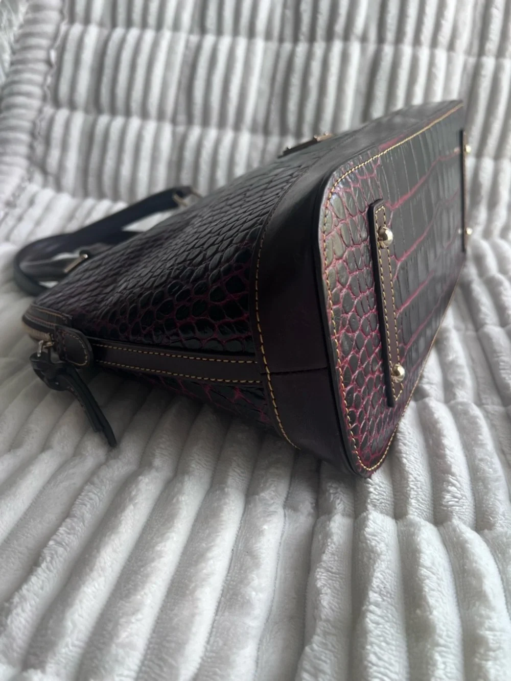 Dooney & Bourke Croc-Embossed Satchel with Gold Accents - Picture 4 of 16